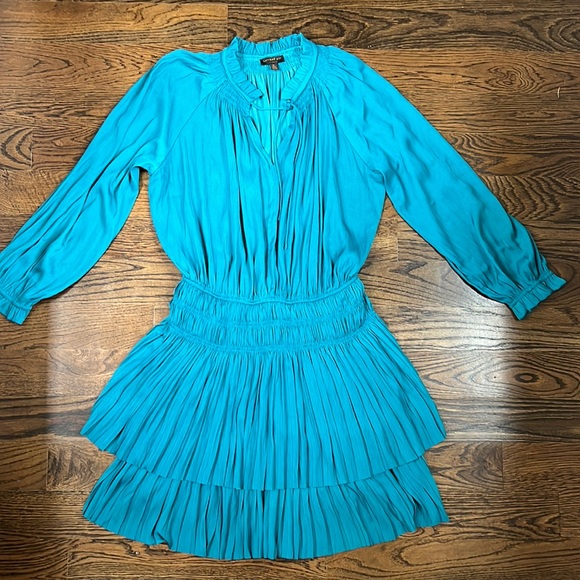 Current Air Mini Dress Smocked pleated Medium TEAL long sleeve tunic - Picture 3 of 8